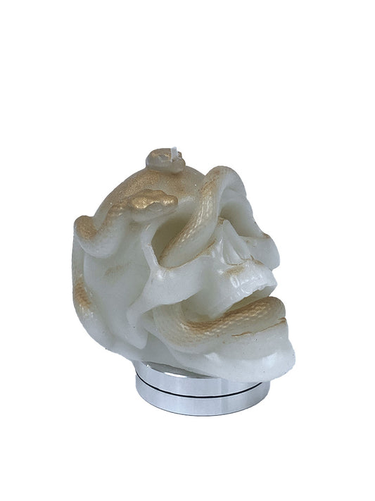 Gold Shimmer Medusa Skull Candle