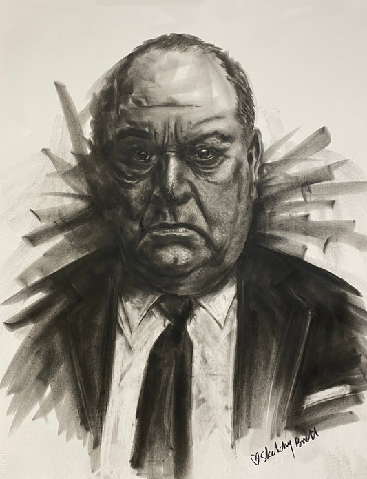 Charcoal drawing of a mob Don on a white sheet of paper.